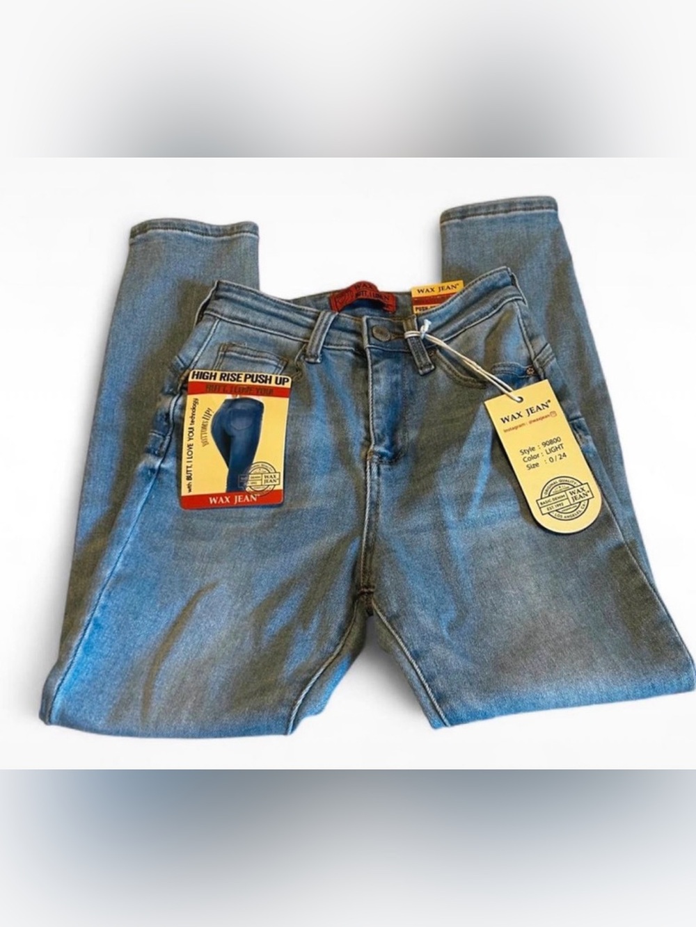 Wax Jean high rise push up jeans in blue, size 0/24w